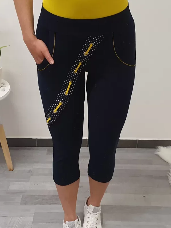 TEMNO MODRE ŠPORTNE HLAČE PIKA RUMENA